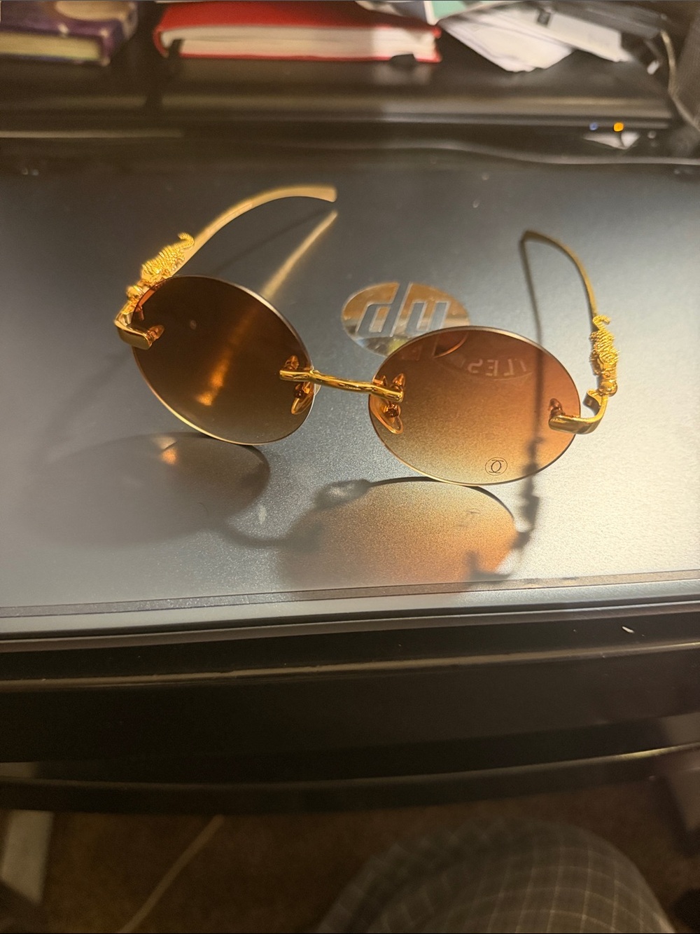 Cartier Gold Rimless Sunglasses with Amber Gradient Lenses